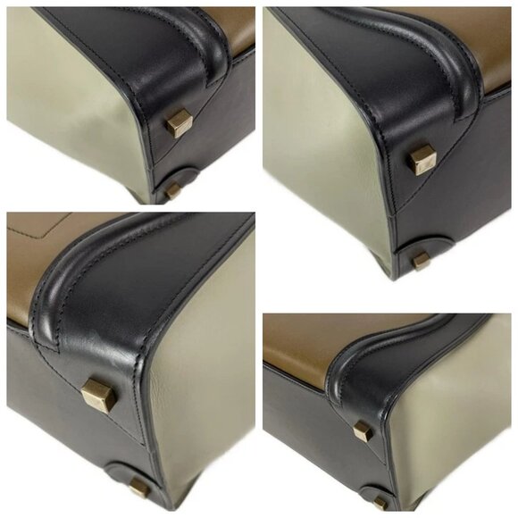 CELINE Luggage Mini Shopper - Black Brown Light gray Leather Handbag 925-070125 - Picture 6 of 14